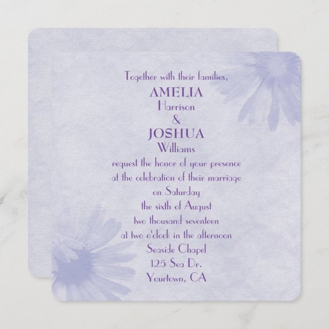 Soft Purple Daisy Wedding Invitation (Front/Back)