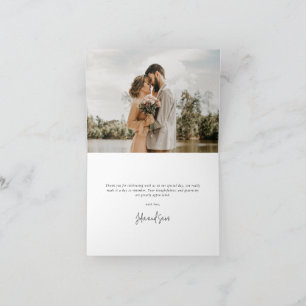 Soft Purple Elegant Script Wedding Photo+Message Thank You Card
