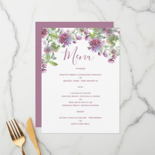 Soft Purple Floral Wedding Reception Menu Card