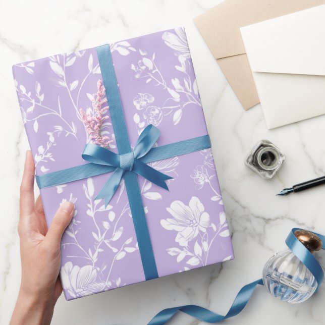 Soft Purple Lavender White Floral Pattern Wrapping Paper (Gifting)