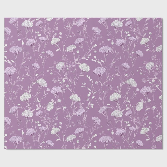 Soft Purple Lavender White Floral Pattern Wrapping Paper (Flat)