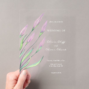 Soft Purple Lilies Wedding Acrylic Invitations