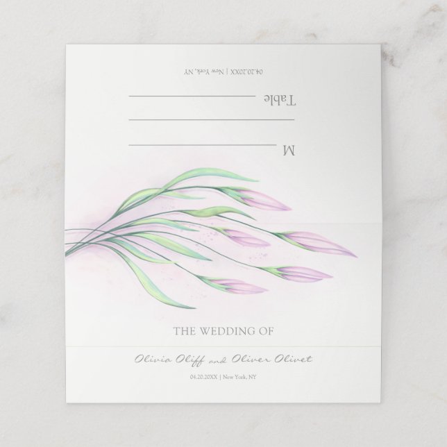 Soft Purple Lilies Wedding Place Card (Outside Unfolded)