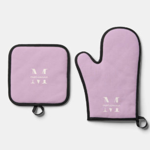 Soft Purple Monogram Name Initial Plain Custom Oven Mitt & Pot Holder Set