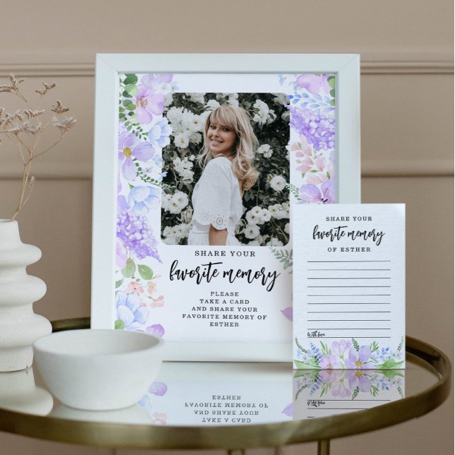 Soft Purple Petals Funeral Share a Memory Sign Advice Card (Creator Uploaded)