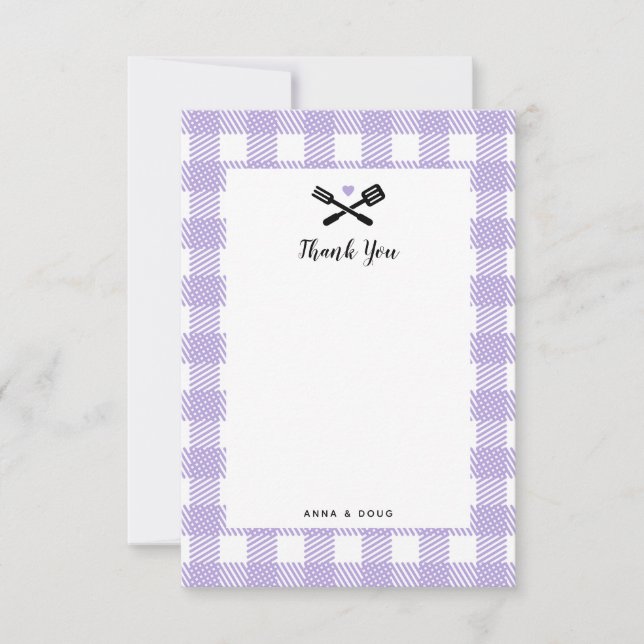 Soft Purple Picnic Cloth BBQ Thank You Note (Front)