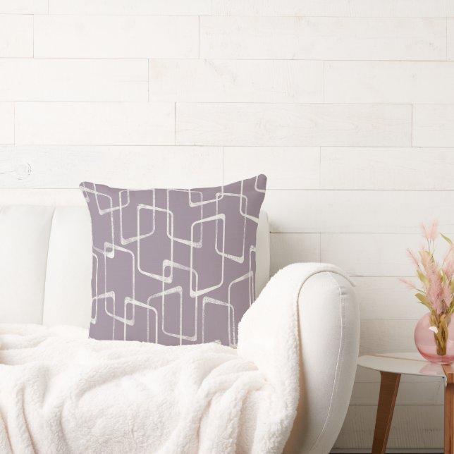 Soft Purple Retro Lino Print Geometric Pattern Cushion (Couch)