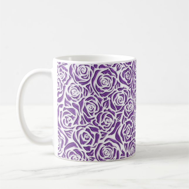 Soft Purple Rose Pattern Coffee Mug (Left)