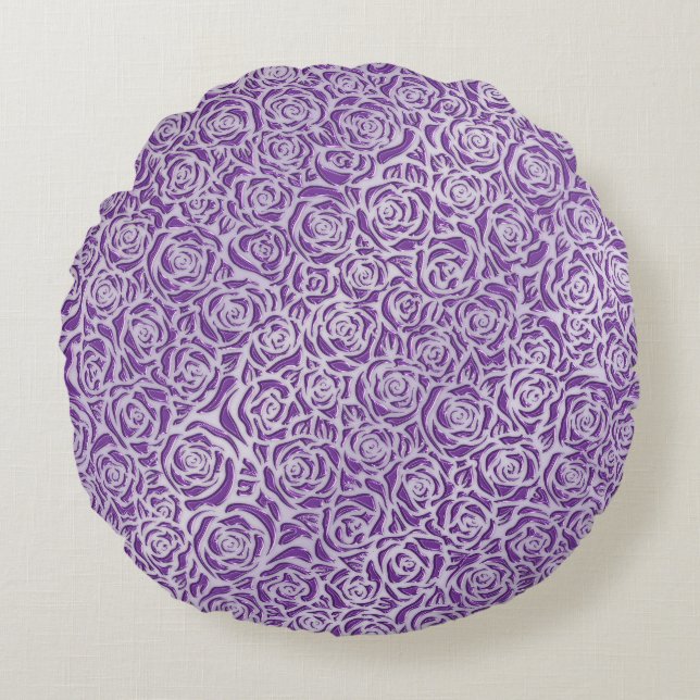Soft Purple Rose Pattern Round Cushion (Front)