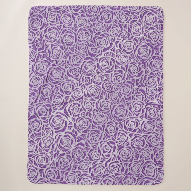 Soft Purple Rose Pattern Sherpa Blanket (Front)
