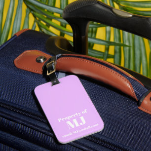 Soft Purple Simple Personalised Monogram Email Luggage Tag