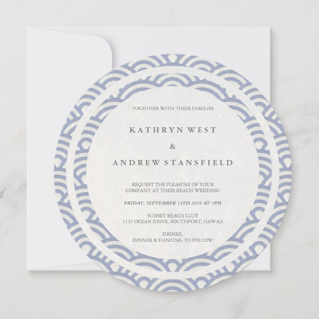 Soft Purple Stylised Waves Elegant Beach Wedding Invitation (Front)