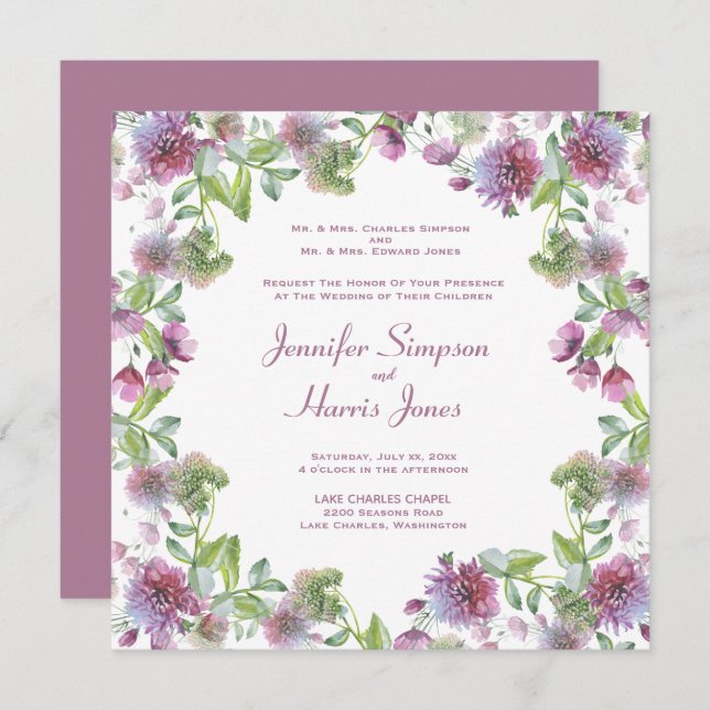 Soft Purple Summer Floral Wedding Invitation (Front/Back)