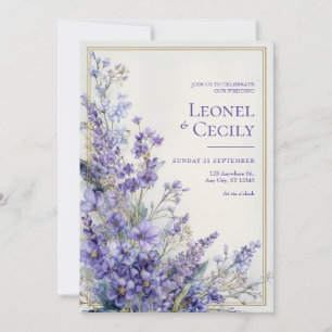 Soft Purple Watercolor Lavender Greenery Border Invitation
