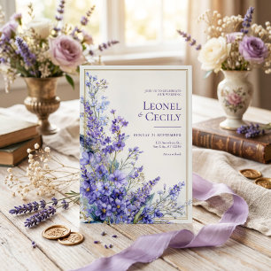 Soft Purple Watercolor Lavender Greenery Border Invitation