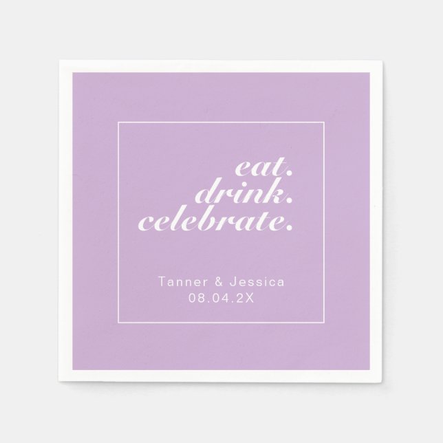 Soft Purple & White Modern Minimalist Wedding  Napkin (Front)