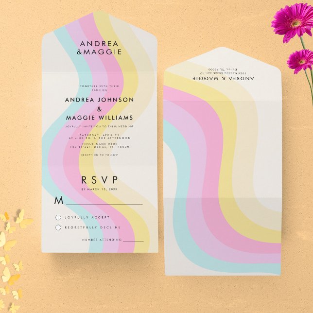 Soft Rainbow Gay Pride LGBTQ Colourful Wedding   All In One Invitation (Creator Uploaded)