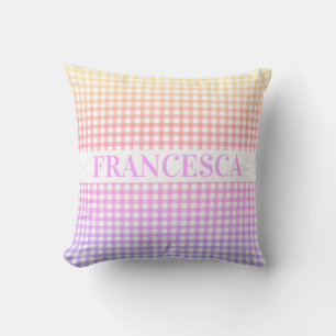 Soft Rainbow Gradient Gingham Personalised Cushion