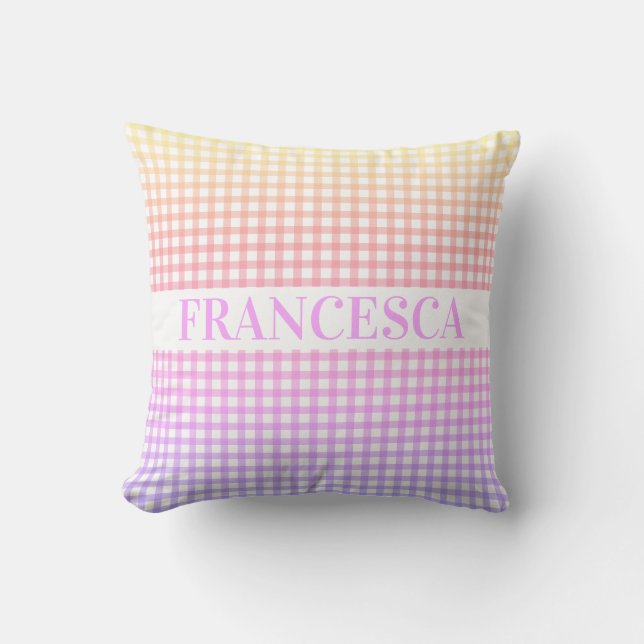 Soft Rainbow Gradient Gingham Personalised Cushion (Front)