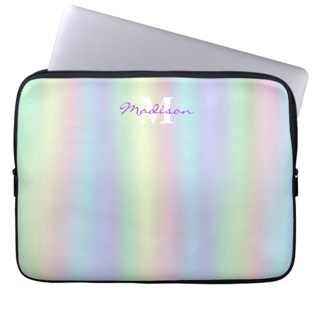 Soft Rainbow Holographic | Monogram Laptop Sleeve (Front)