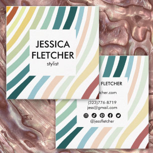 Soft Rainbow Minimalist Stripes Social Icons  Square Business Card