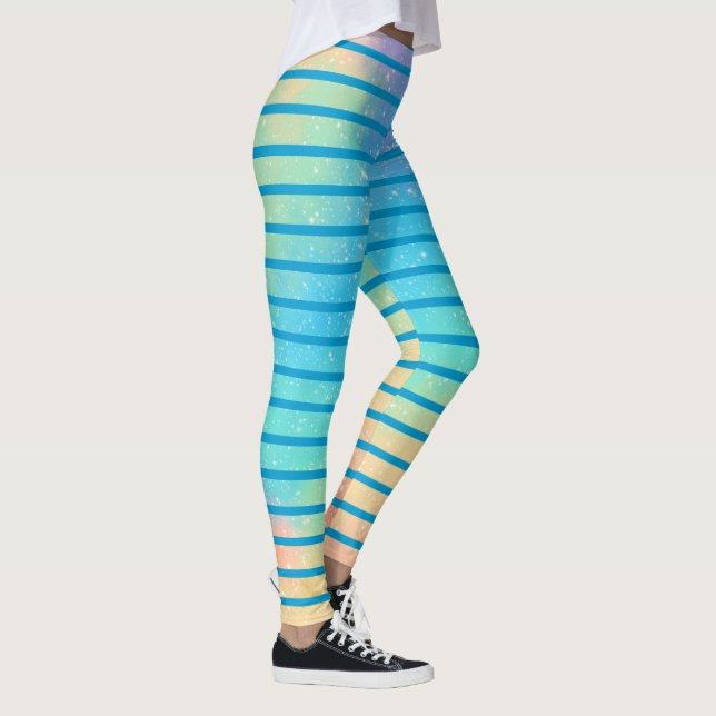 Soft Rainbow Pastel Gradient Stripes Leggings (Right)