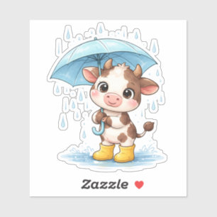 Soft Rainy Day Cow Custom-Cut Vinyl Sticker