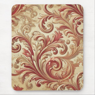 Soft Red and Gold Damask Pattern Mouse Pad