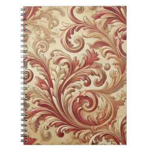 Soft Red and Gold Damask Pattern Notebook