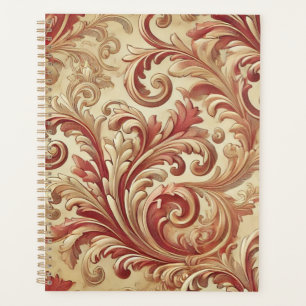 Soft Red and Gold Damask Pattern Planner