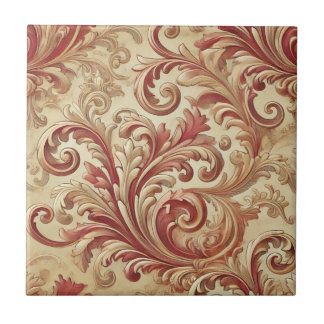 Soft Red and Gold Damask Pattern Tile