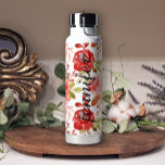 Soft Red Blush Pretty Floral Add Name Water Bottle<br><div class="desc">Floral Water Bottle.</div>