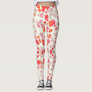soft red floral seamless on white leggings