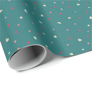 Soft Red & Green Polka Dots with Golden Hearts Wrapping Paper