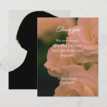 Soft red rose funeral thank you card with photo