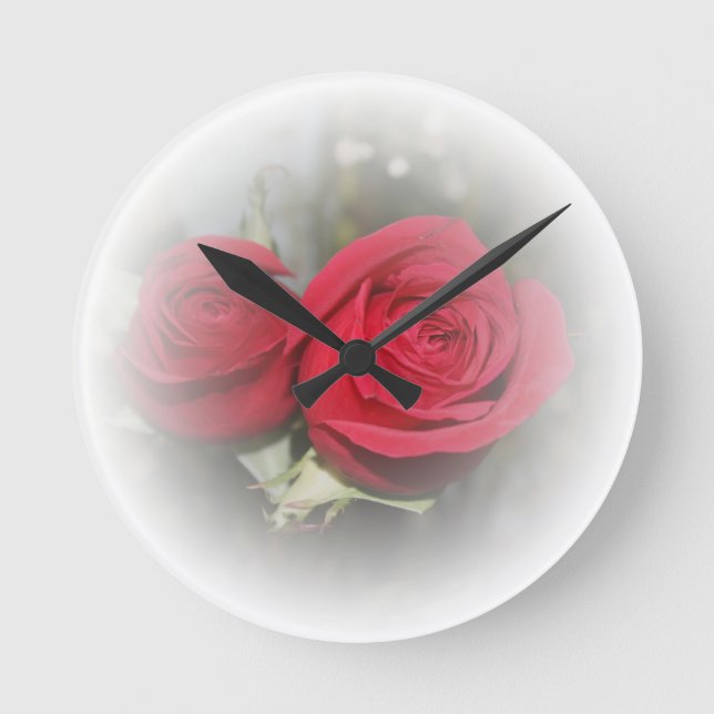 Soft Red Roses in White Wall Clock (Front)