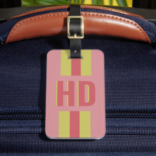 Soft red & yellow striped Shadow Monogram initials Luggage Tag