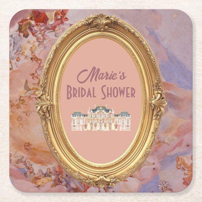 Soft Renaissance Rococo Aesthetic Bridal Shower Square Paper Coaster (Front)