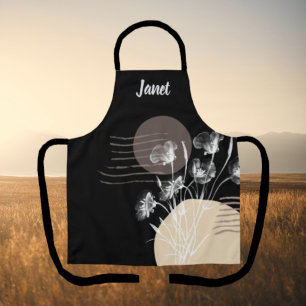 Soft Romantic Black Minimalist Floral Apron