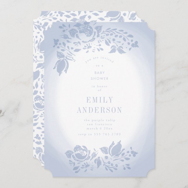 Soft Romantic Floral Blue Baby Shower Invitation (Front/Back)