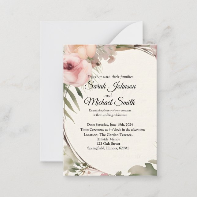 Soft, romantic, floral wedding invitation design (Front)