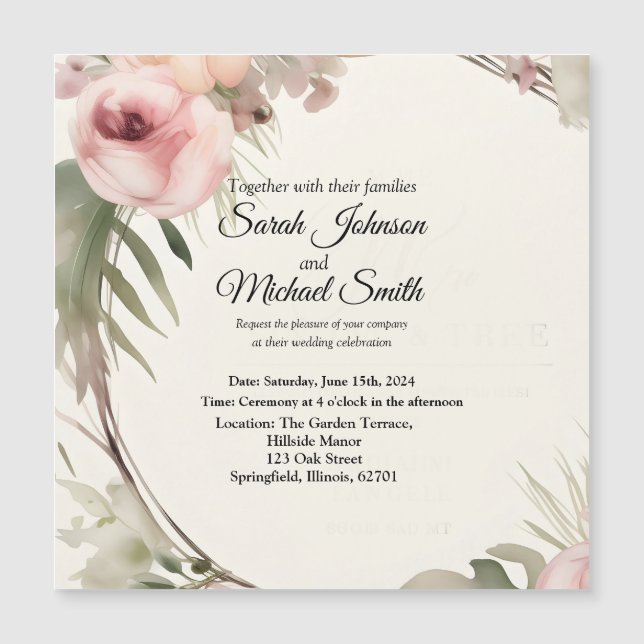Soft, romantic, floral wedding invitation design (Front)