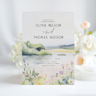 Soft Romantic Meadow Wildflowers Summer Wedding Invitation