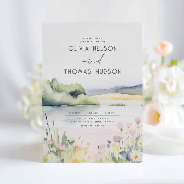Soft Romantic Meadow Wildflowers Summer Wedding Invitation (Romantic Waterfront Wedding Invitations)