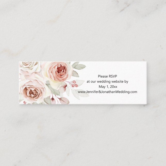 Soft Romantic Rose Wedding Website RSVP  Mini Business Card (Front)