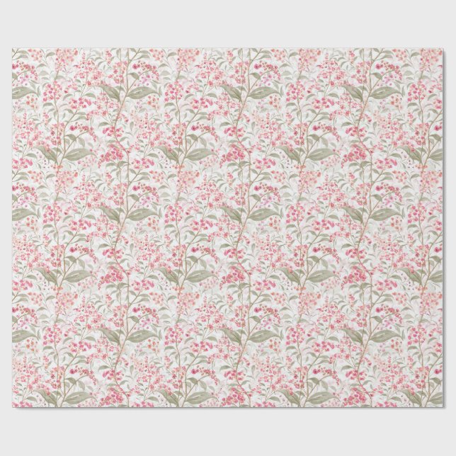 Soft Romantic Watercolor Pink Blossom Botanical Wrapping Paper (Flat)