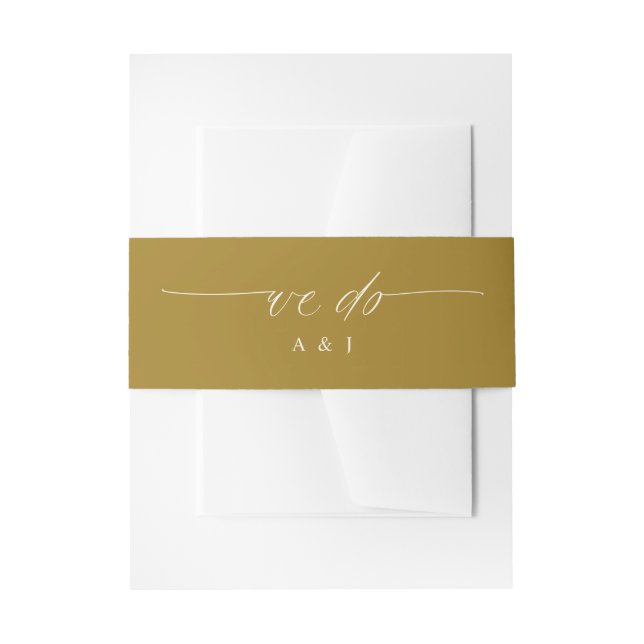 Soft Romantic We Do Gold and Cream Wedding Invitation Belly Band (Front Example)
