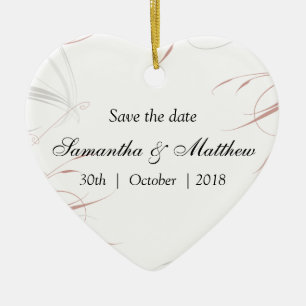 Soft Rose and Grey Flourishes Save the Date Ceramic Tree Decoration