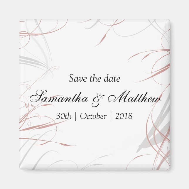 Soft Rose and Grey Flourishes Save the Date Magnet (Front)