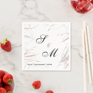 Soft Rose and Grey Flourishes Wedding Napkin